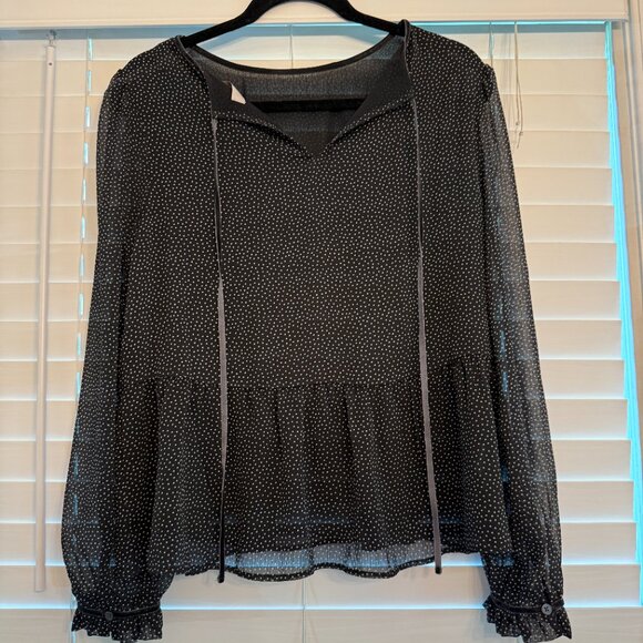 Loft Dotted Velvet Trim Peplum Blouse (Size: M) - Picture 5 of 5